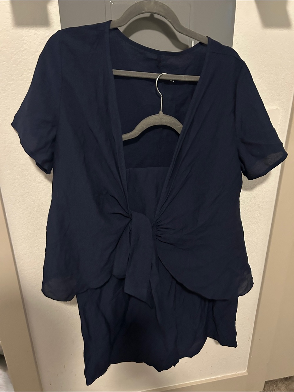 Linen set, 2-piece tie up short sleeve blouse & high waisted wide leg pant